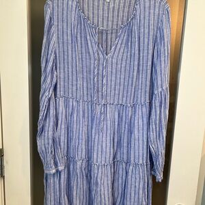Rails Blue and White Striped Long Sleeve Dress